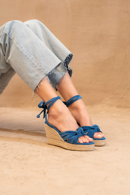 Knotted Ankle-Tie Espadrille Wedges