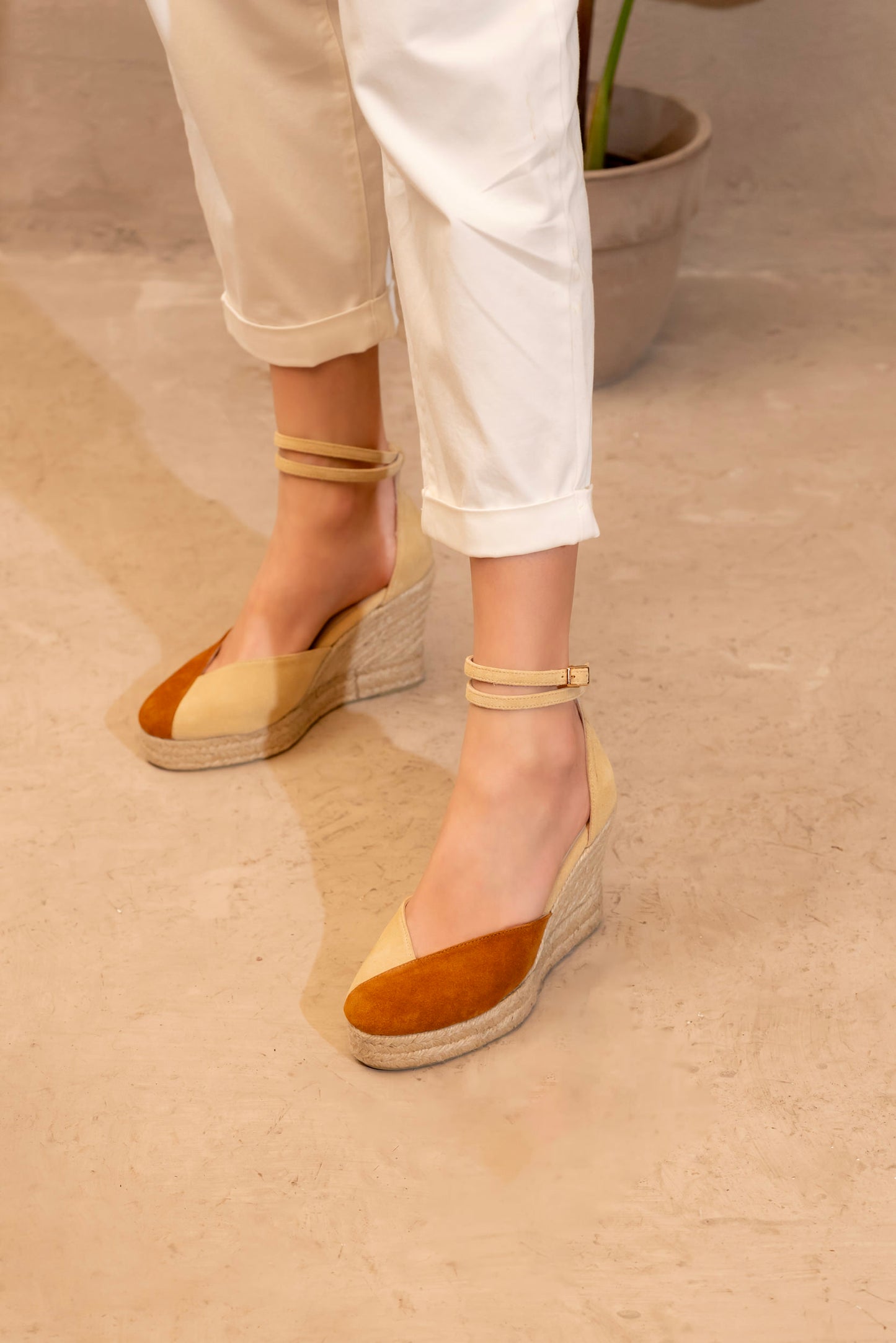 Two-Tone Closed-Toe Espadrille Wedges