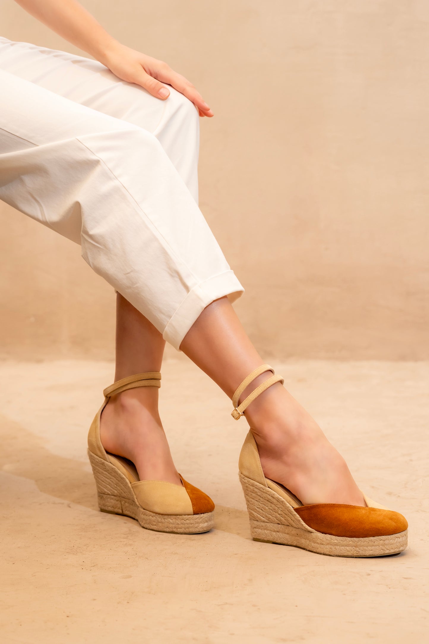 Two-Tone Closed-Toe Espadrille Wedges