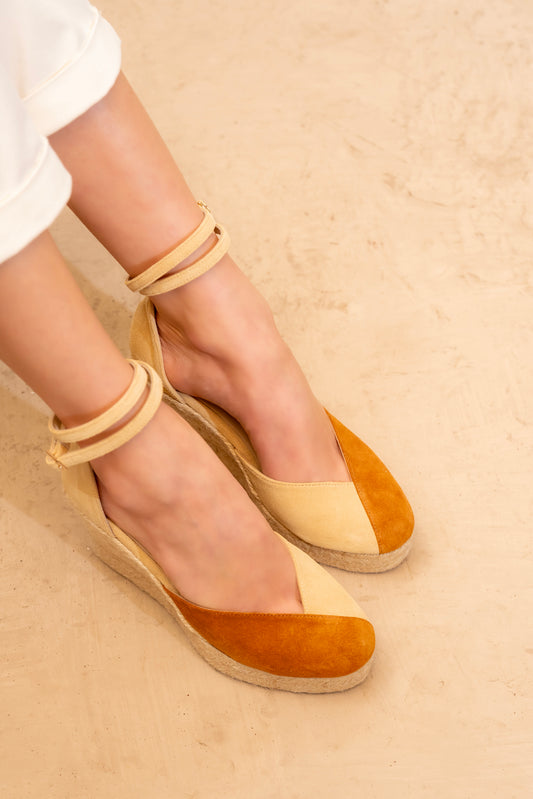 Two-Tone Closed-Toe Espadrille Wedges