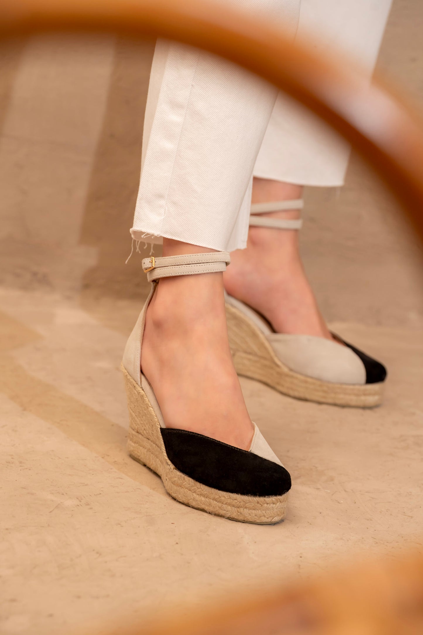 Two-Tone Closed-Toe Espadrille Wedges
