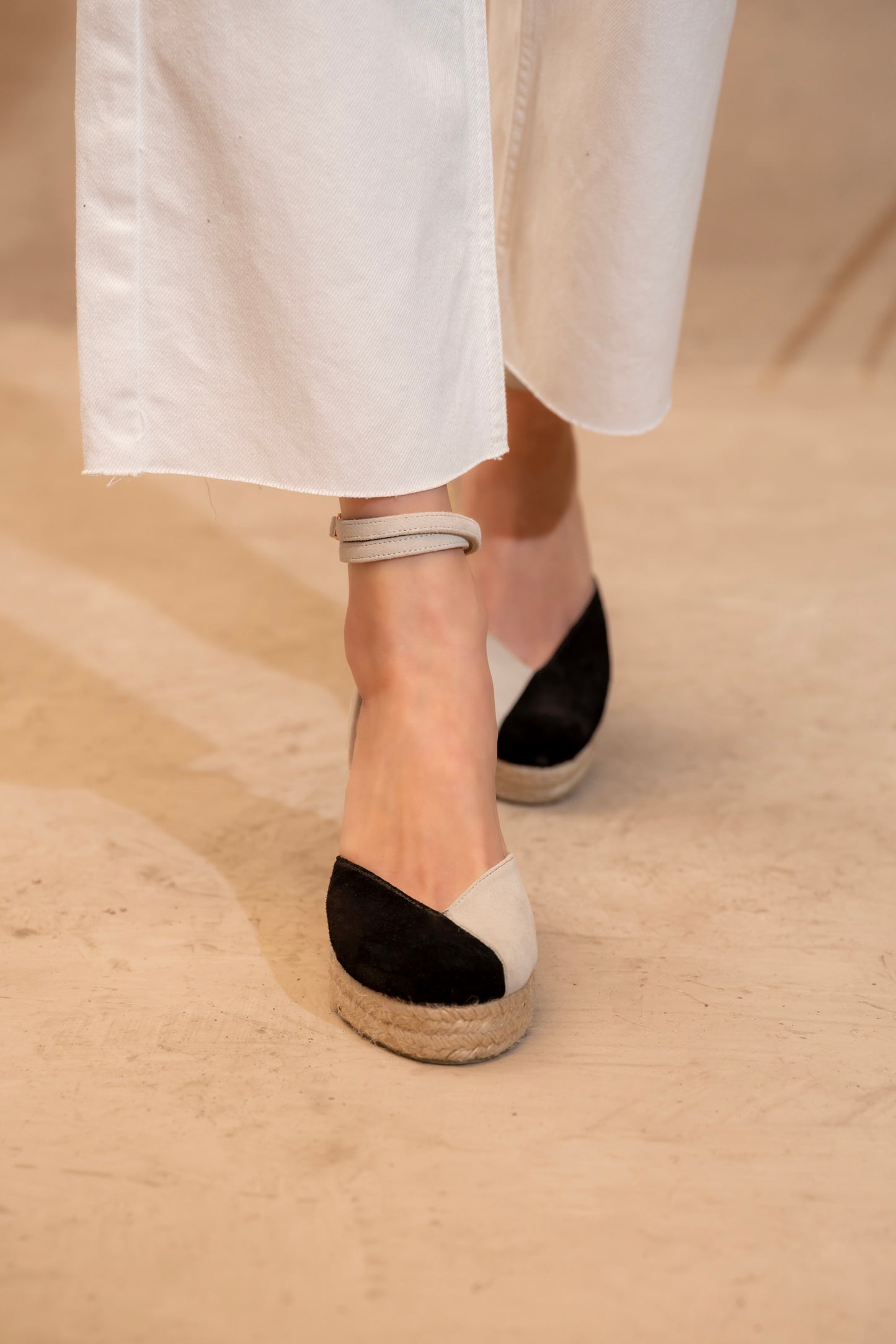 Two-Tone Closed-Toe Espadrille Wedges