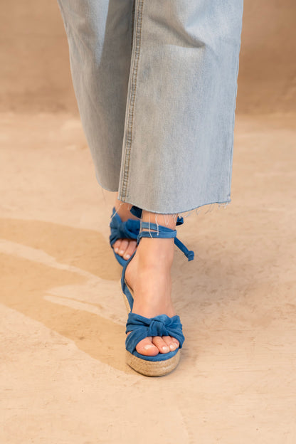 Knotted Ankle-Tie Espadrille Wedges