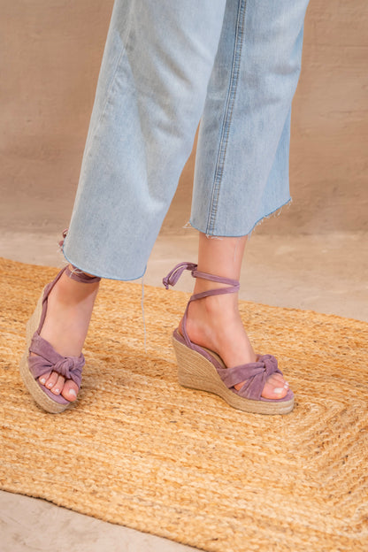 Knotted Ankle-Tie Espadrille Wedges