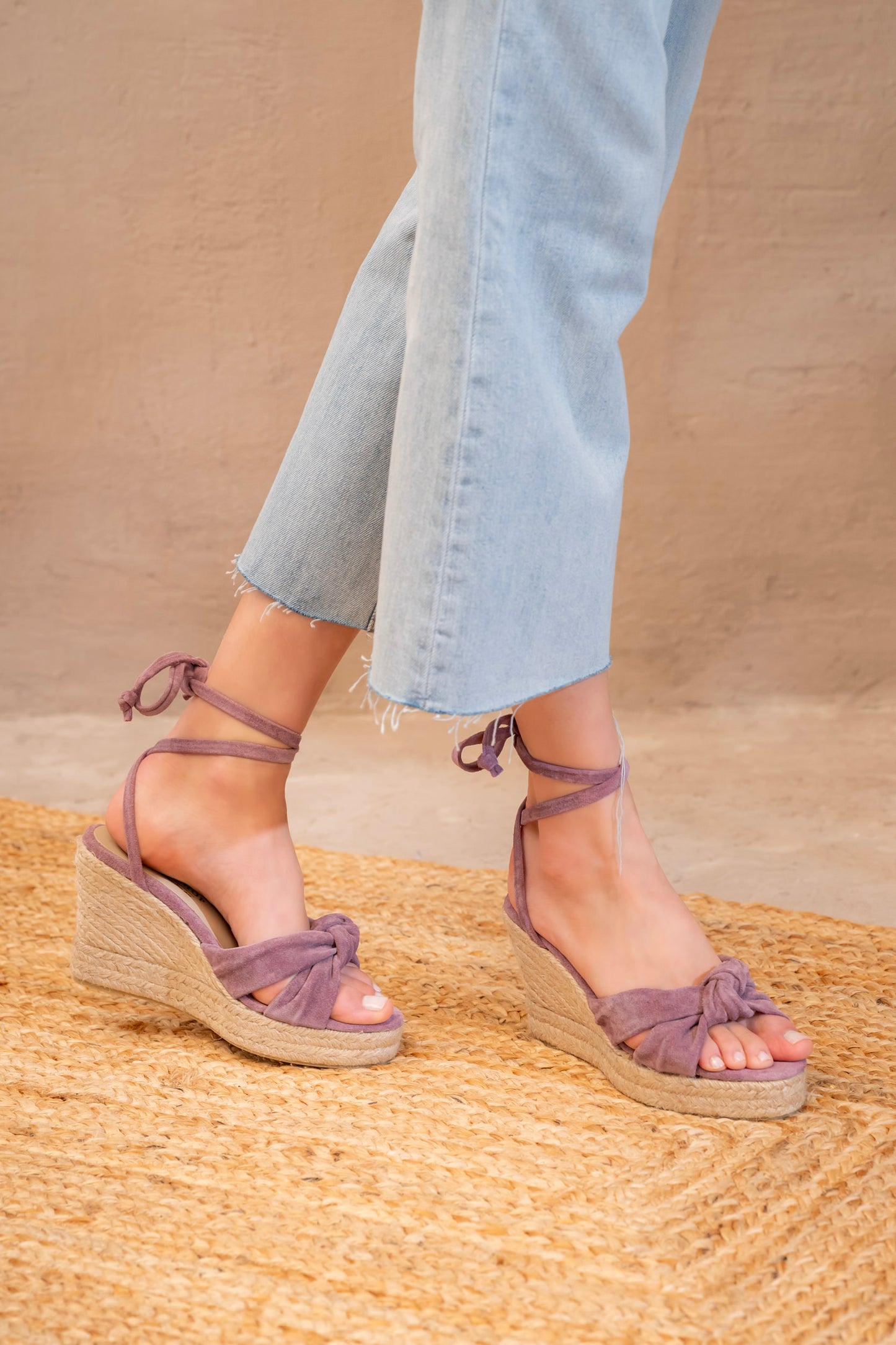 Knotted Ankle-Tie Espadrille Wedges